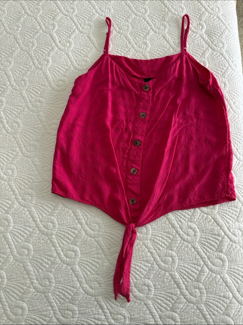 Womens Fuchsia Button-Front Tie Cami Top